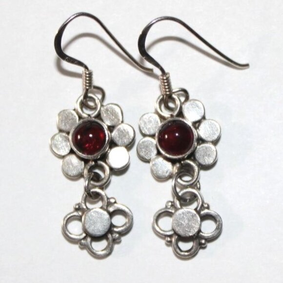 Sterling Silver Daisy Garnet Earrings - Picture 1 of 4